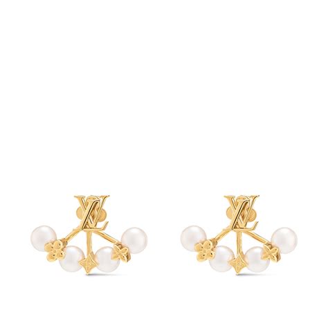 V For Vuitton Pearl And Metal Earrings